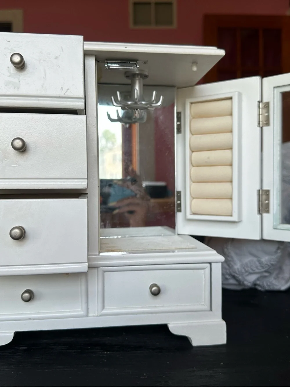Jewelry Armoire / Jewelry Box with Mirror & Necklace Carousel